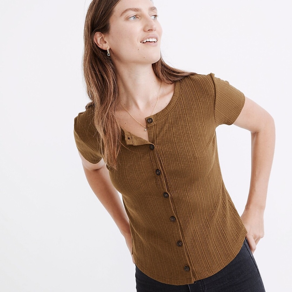 Madewell Pointelle Button-Front Slim Tee XXS